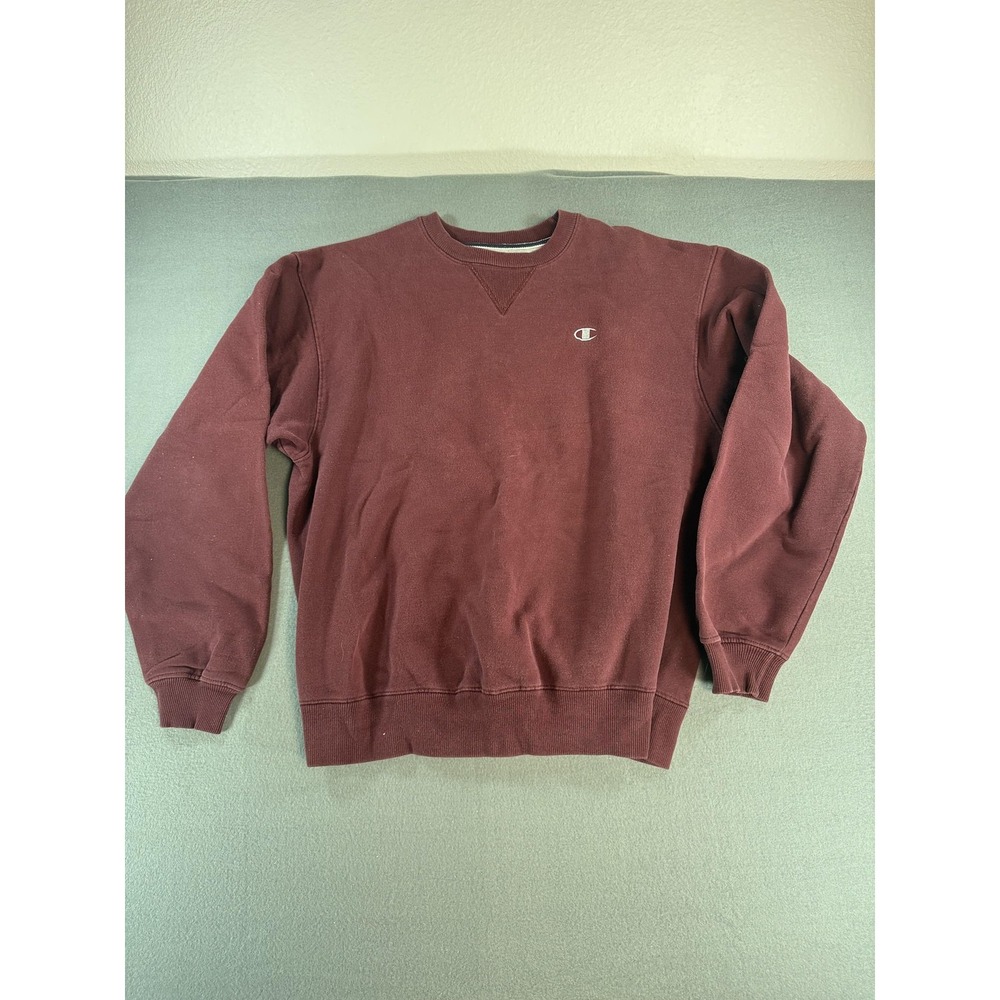 Champion Sweatshirt Mens Large Red Maroon Crew Neck Fleece Pullover Logo